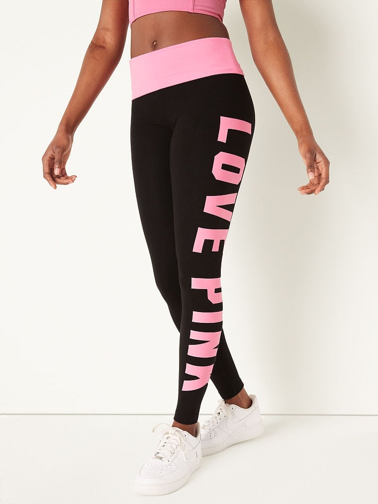 PINK - Victoria's Secret Victoria's Secret Pink Yoga Black Logo Fold Over  Leggings Size XS - $18 - From Goldy