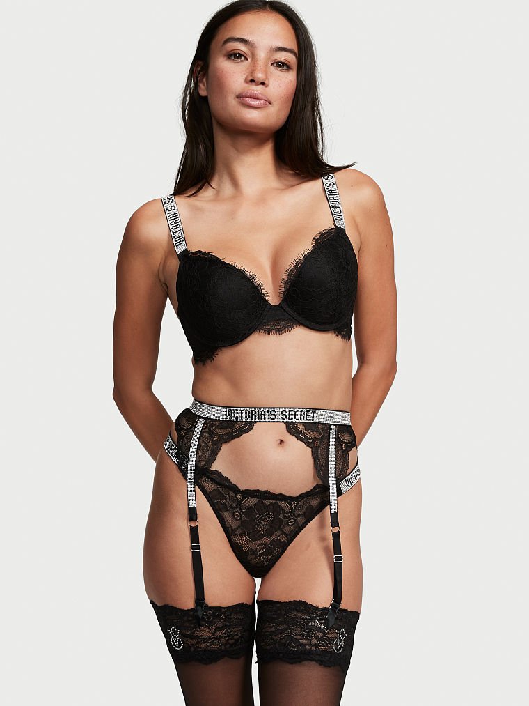 shine strap lace garter belt