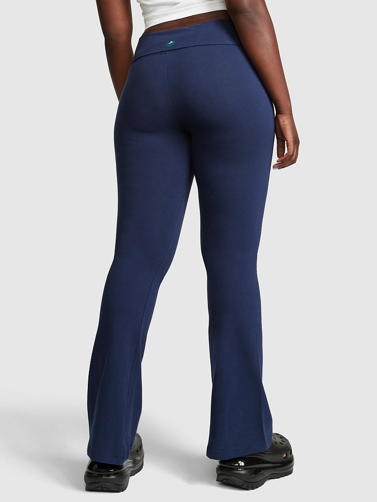 Yoga Wear For Women Cotton Foldover Yoga Pants Blue Yoga Pants