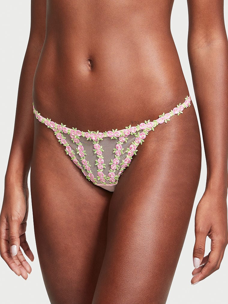 Rosebud Embroidery String Bikini Panty