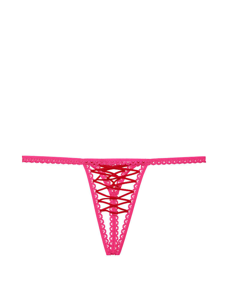 Lace Up Crotchless Thong Panty