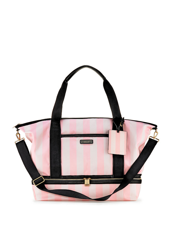 VICTORIA'S SECRET Pink Floral Getaway Overnight Weekender Duffle Crossbody  Bag