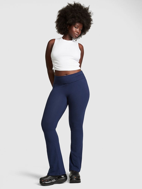 Yoga Pants Stretch Cotton Fold Over High Waist Flare Legging STORE