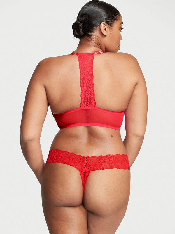 Romantic Corded Lace High-Waist Thong Panty in Red