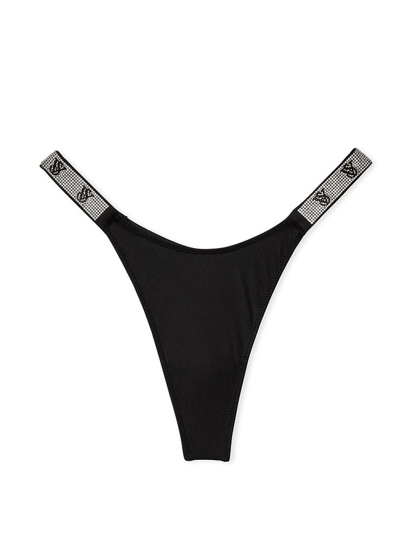 Victoria's Secret Very Sexy Shine Black Gold Charms V-String Thong Panty  Size X-Small NWT 