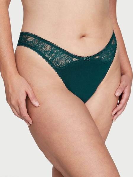 NWT VICTORIA'S SECRET Stretch Cotton Lace-waist Thong Panty. Size: S,M,L,XL