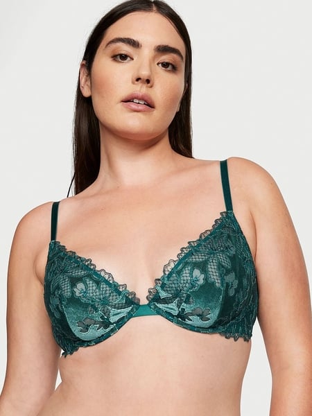 Buy Very Sexy Velvet Floral Embroidery Low-Cut Demi Bra online in
