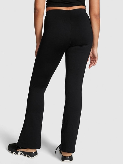 RIBBED FLARED PLUSH LEGGINGS - Black