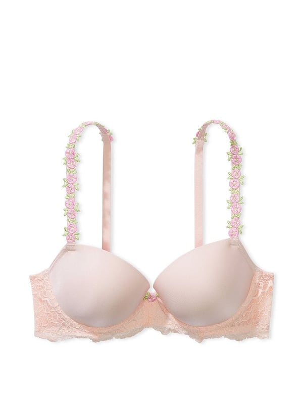 Rosebud Embroidery Smooth & Lace Lightly Lined Demi Bra