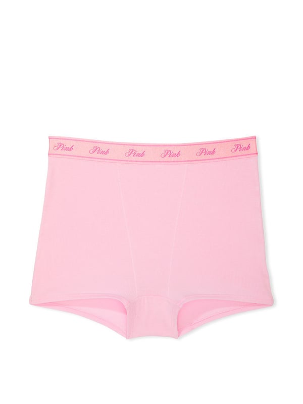 Buy Pink Logo Cotton High Waist Boyshort Panty online in Dubai